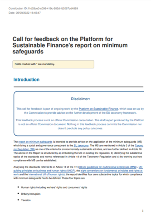 Consultation Response EU Policy Social Taxonomy September 20th 2022