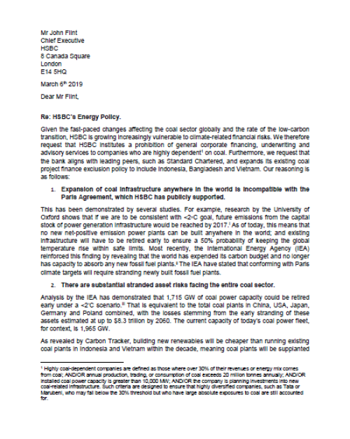 HSBC letter cover coal