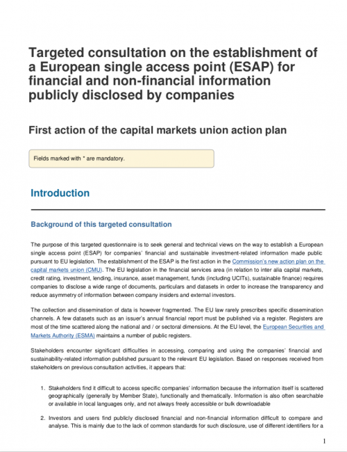Second EU ESAP feedback cover